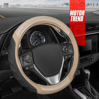 Motor Trend UltraSport Beige Carbon Fiber Steering Wheel Cover, Standard 15 - Image 3