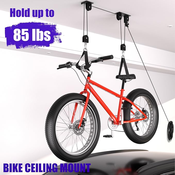 2 Pack Bike Hoist, Heavy Duty Bike Pulley System - Image 2