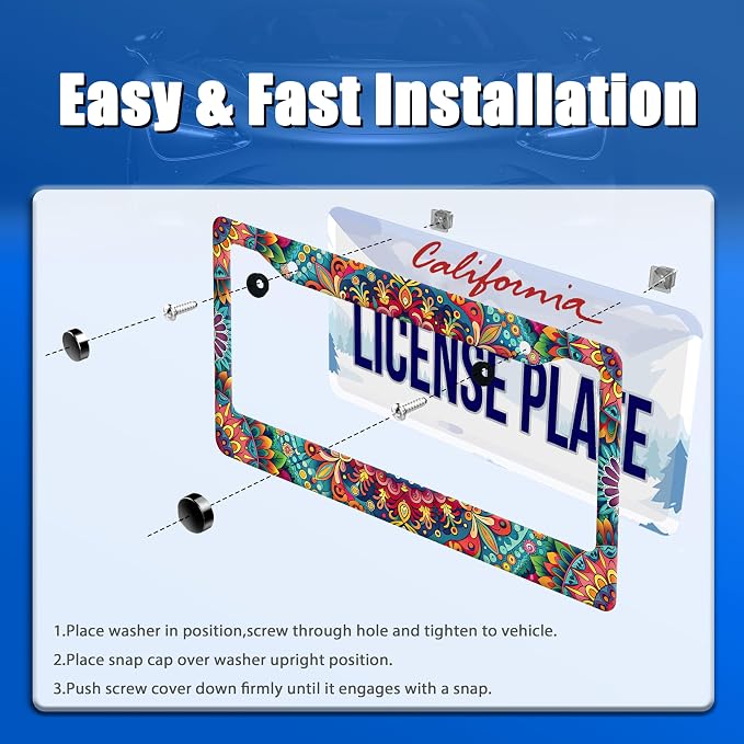 Boho License Plate Frame Beautiful Mandala Flowers License Plate Stainless - Image 3