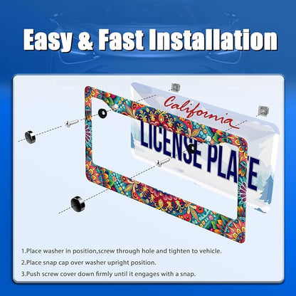 Boho License Plate Frame Beautiful Mandala Flowers License Plate Stainless - Image 3
