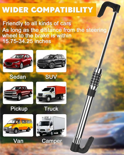 Tevlaphee Steering Wheel Lock Anti Theft Device Retractable Brake Pedal Lock - Image 7