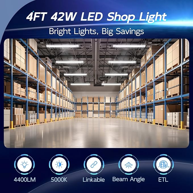 hykolity 10 Pack 4FT Linkable LED Utility Light Fixture, 5000K Daylight - Image 2