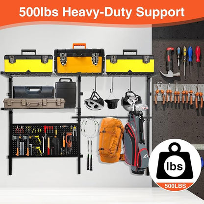 Garage Shelf Wall Mounted with Pegboard Heavy Duty Garage Wall Shelving with - Image 4