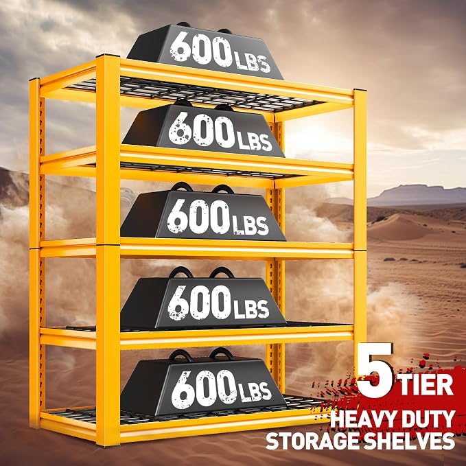 REIBII Garage Shelving Load 3000LBS, 5-Tier Storage Shelves, Adjustable Heavy - Image 3