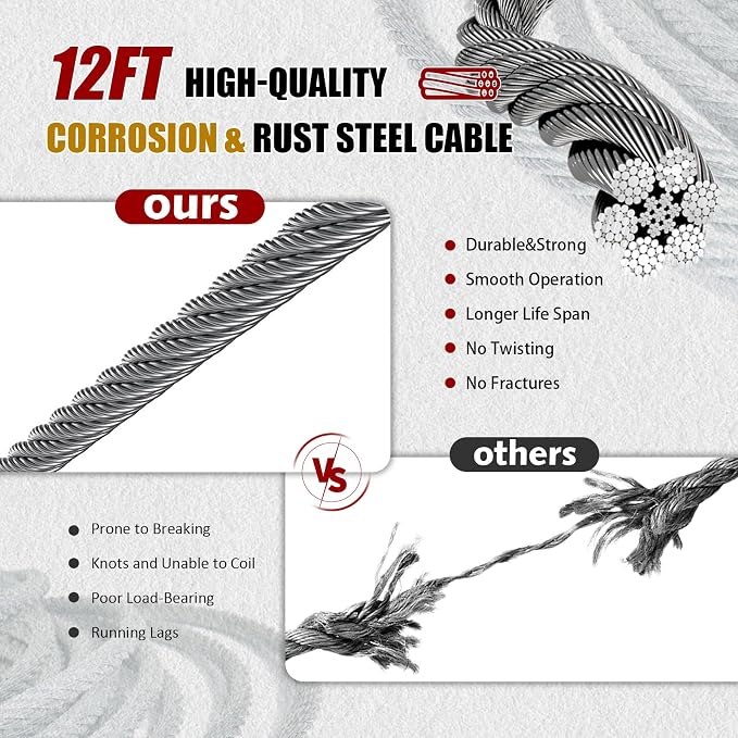 Come Along Winch 5T Pulling Capacity 11.5FT Steel Cable 3 Hooks Heavy Duty - Image 2