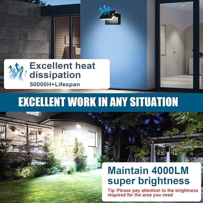 40W Outdoor Flood Light, 5000K 360° Rotating LED Wall Light, IP66 Waterproof - Image 3