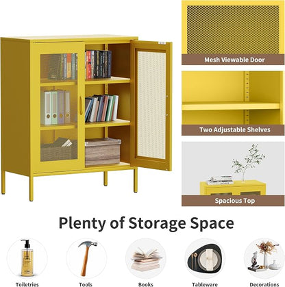 Metal Storage Cabinet with Mesh Doors, Steel Display Cabinet with Adjustable - Image 6