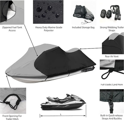 Trailerable Jet Ski Cover, Waterproof Marine Grade 600D Heavy Duty Polyester - Image 2