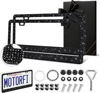 2 Pack Black Bling License Plate Frames by MotorFi