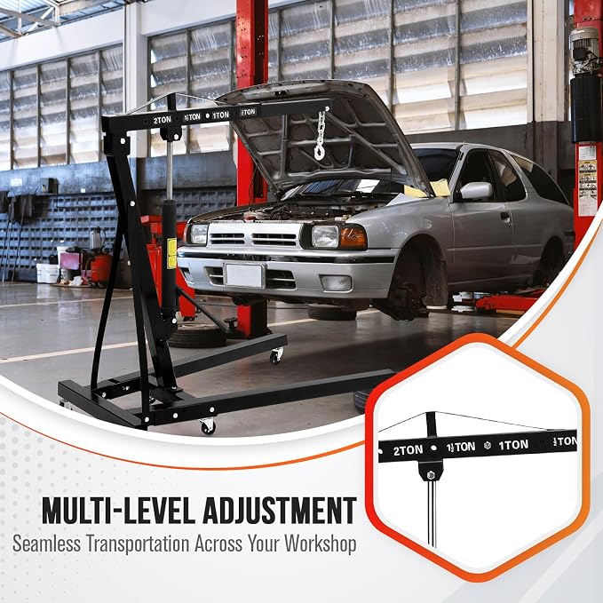 2 Ton Engine Hoist, Hydraulic Cherry Picker Engine Hoist Lift, 4400LBS Heavy - Image 5