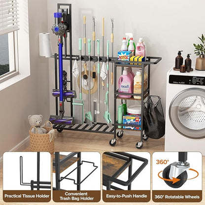 Cleaning Utility Cart on Wheels, Vacuum Stand Compatible - Image 4