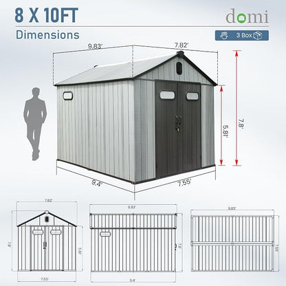 Domi 8x10 FT Outdoor Resin Storage Shed, All-Weather Double-Wall Garden Shed - Image 2