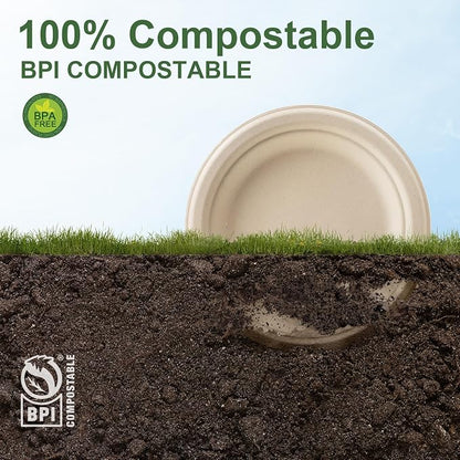 WELLIFE 100% Compostable Paper Plates 7 Inch, Biodegradable Bagasse, - Image 5