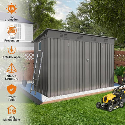 9x4 FT Lean to Shed with Window, Metal Sheds & Outdoor Storage with 6 Vents and - Image 7