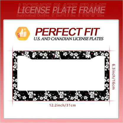 Personalized License Plate Frame White Cherry Blossoms Stainless Steel - Image 2