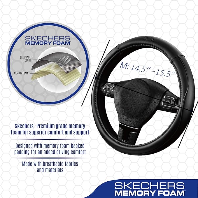 Skechers Memory Foam Steering Wheel Cover, Piping Microfiber Leather Steering - Image 3