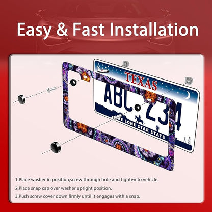 Fantasy Art Flowers License Plate Frame Colorful Mandala Floral License Plate - Image 3
