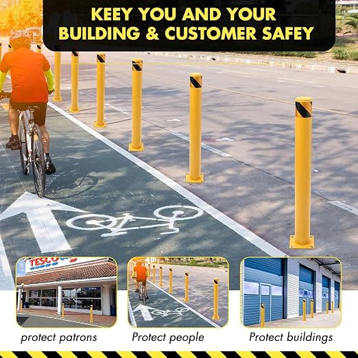 6 Pack Safety Bollard Post, 48 Inch Height 4.5 Inch Diameter Yellow Pipe Safety - Image 7