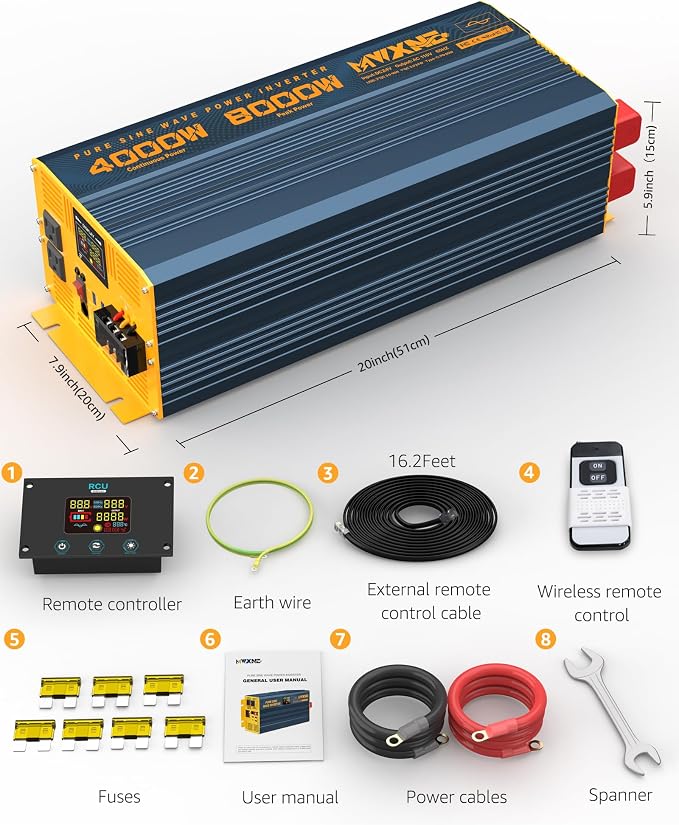 4000W Pure Sine Wave Power Inverter DC 24V to AC 110V 120V - Image 9