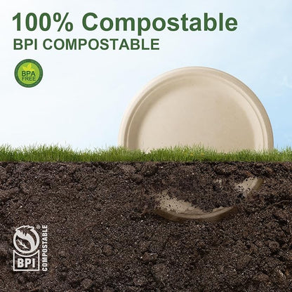 WELLIFE 100% Compostable Paper Plates 10 Inch, Biodegradable Bagasse, - Image 5