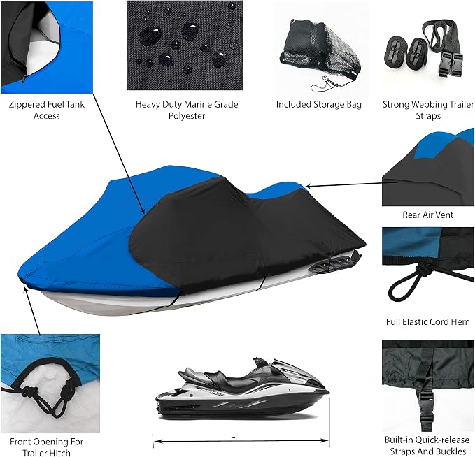 Trailerable Standup Jet Ski Cover, Waterproof Marine Grade 600D Heavy Duty - Image 2