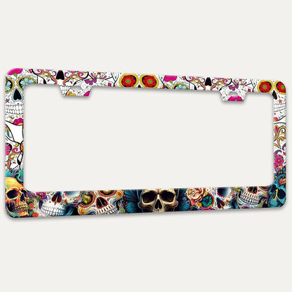 Sugar Skull License Plate Frame Skeleton Flowers License Plate Holders Funny - Image 7