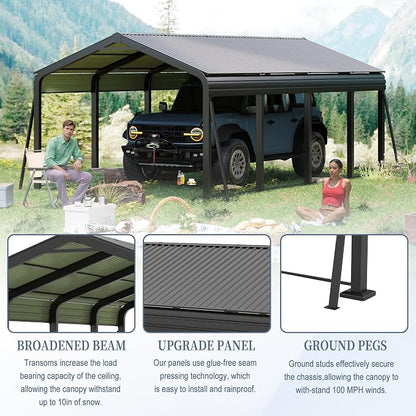 12x20 FT Metal Carport, Heavy Duty Car Port Canopy - Image 2