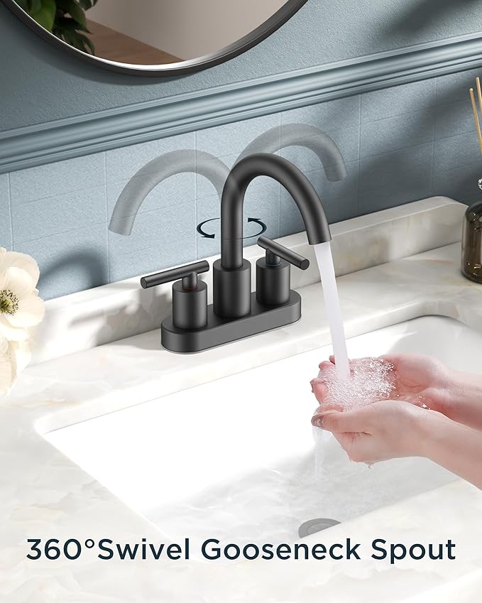 FORIOUS 4 Inch Centerset Bathroom Faucet Black 2 Hole, Two Handle Matte Black 4 - Image 2