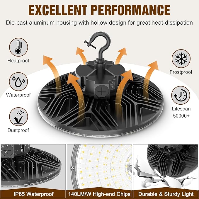 6 Pack 480V LED High Bay Light UL DLC Listed UFO Light 150W 100W 80W Adjustable - Image 4
