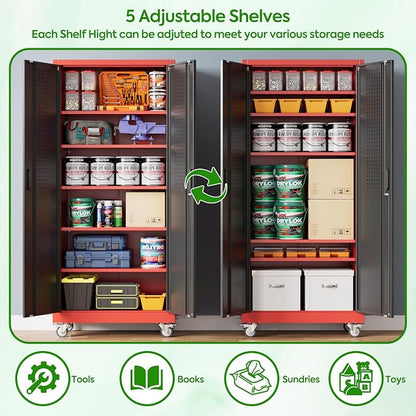 Garage Storage Cabinet with Pegboard and 5 Adjustable Shelves, Tool Storage - Image 4
