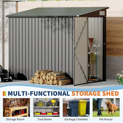 4×8 FT Lean to Storage Shed, Heavy-Duty Outdoor Metal Storage Shed, Garden Tool - Image 3