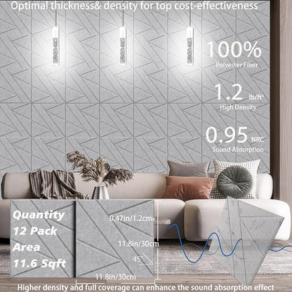 12 Pack Self-Adhesive Soundproof Wall Panels, 1.2lb/ft³ High Density, Thicker - Image 6