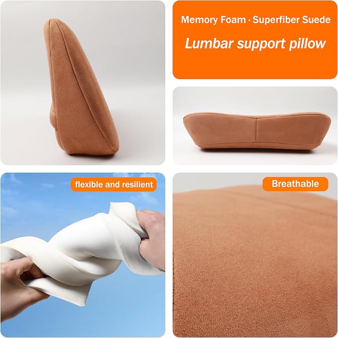 1P Lumbar Support Pillow, 15.5x8.7 Memory Foam, Superfiber Suede, Drive car - Image 3