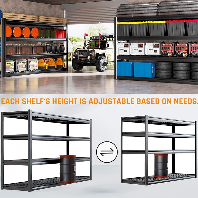 77" W Storage Shelves Heavy Duty Garage Shelving 4 Tier Metal Shelving Unit - Image 4