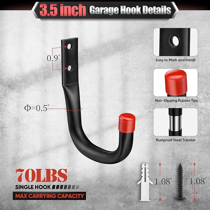 Nacial 12 Pack Garage Hooks Heavy Duty, 100LBS Capacity Garage Hooks - Image 5