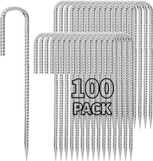 12 inch Stakes Heavy Duty 100-Pack J Hook Metal Fence Stake by Besitu