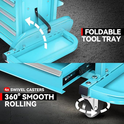 Auto Dynasty 3-Drawer Mechanic Rolling Seat, 350 LBS Capacity Roller Garage - Image 4