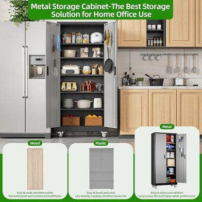 Garage Storage Cabinet with Pegboard and 5 Adjustable Shelves, Tool Storage - Image 6