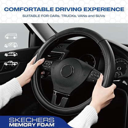 Skechers Memory Foam Steering Wheel Cover, Piping Microfiber Leather Steering - Image 4