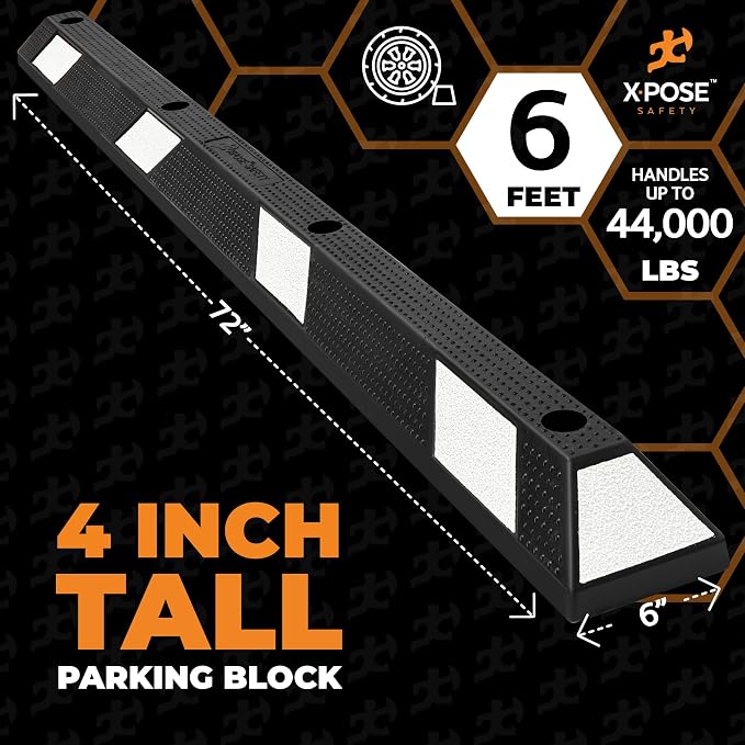 Xpose Safety 72" Heavy Duty Rubber Parking Stopper – Bulk Half Pallet 24 Pack - Image 3