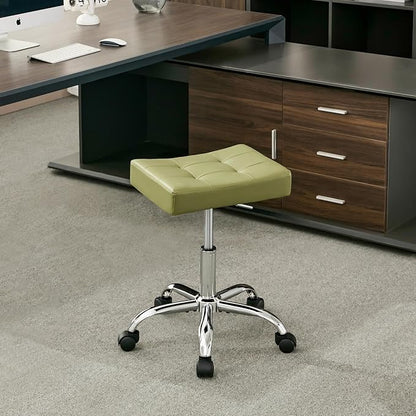 Adjustable Work Stool with Wheels Faux Leather Workbench Stool by FIRAVOE