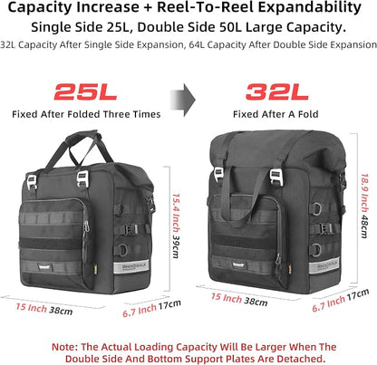 Rhinowalk Motorcycle Saddlebags Waterproof 25L Saddle Bag Quick Release side - Image 6