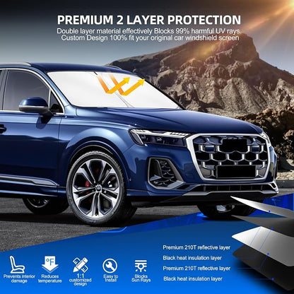 Windshield Sun Shade for Audi Q7 2016-2025 Foldable Sunshade Custom Fit Front - Image 3