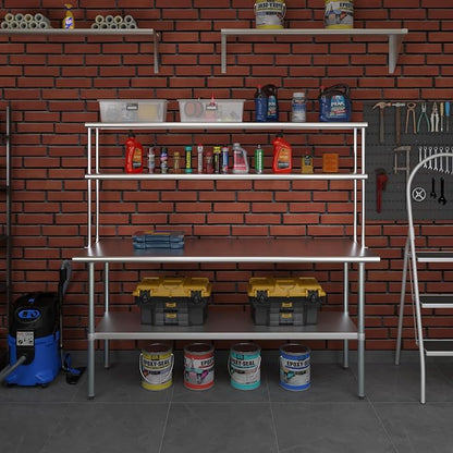 Amgood Stainless Steel Work Table Double Tier Overshelf | Metal Kitchen Prep - Image 7