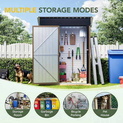 5x3FT Vertical Outdoor Steel Storage Shed, Lockable Doors, Compact Metal Tool - Image 4