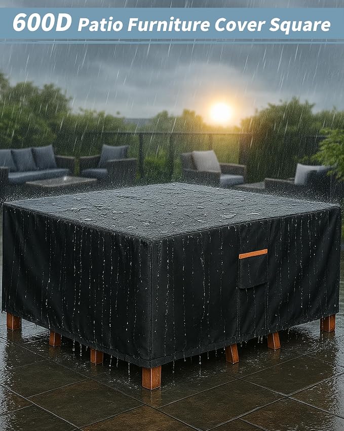 Outdoor Waterproof Furniture Cover, 62W x 62L x 28H inches Heavy Duty 600D - Image 2