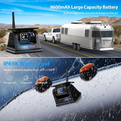 4 Magnetic Solar Wireless Backup Camera HD1080P 9" Loop Recording Monitor - Image 6
