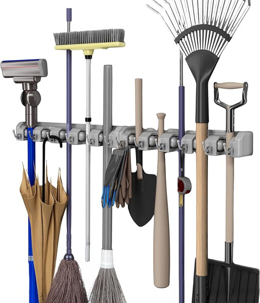 Stalwart Garden Tool Organizer Wall Mount Broom and Mop Holder, 5 Adjustable by Stalwart