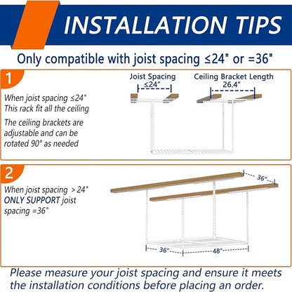 3 x 4FT Overhead Garage Storage Rack, Adjustable Ceiling Storage Racks - Image 5