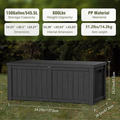 150 Gallon Lockable Resin Deck Box, Waterproof & UV-Resistant Outdoor Storage - Image 2